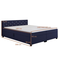 Princess 140x200 Marineblau – Polsterbett mit Bettkasten