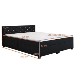 Princess 180x200 Schwarz – Polsterbett mit Bettkasten