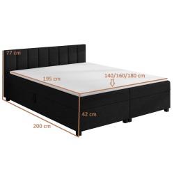 Leo 180x200 Schwarz – Polsterbett mit Bettkasten