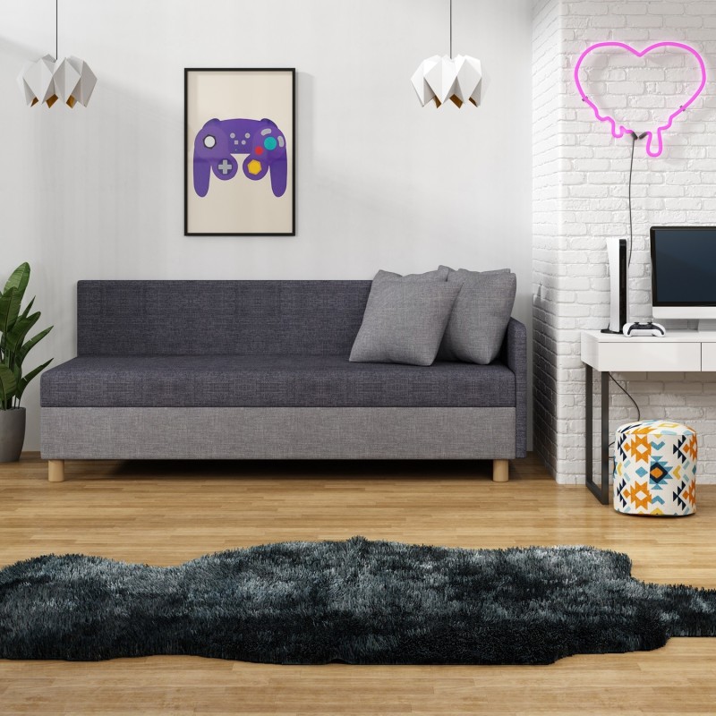 Mia Gold 80x195 – Schlafsofa mit Kopf- und Seitenteil und Bettkasten