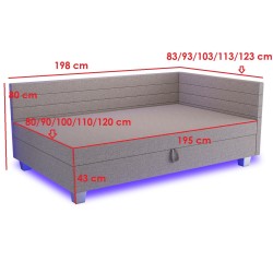 Mars LED – Schlafsofa mit Kopf- und Seitenteil und Bettkasten