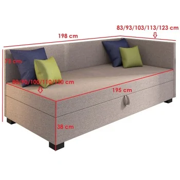 Bob+ Jugendbett, Einzelschlafsofa mit Bettzeugablage +Kissen gratis