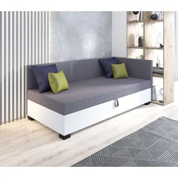 Bob+ Jugendbett, Einzelschlafsofa mit Bettzeugablage +Kissen gratis