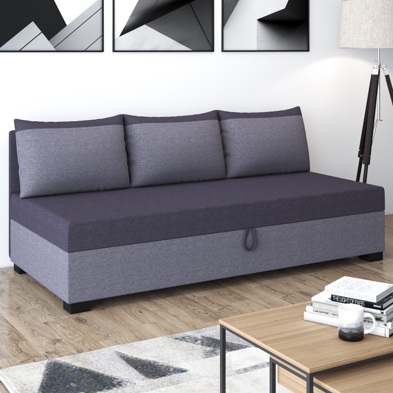 Uma mit Seitenteil – Schlafsofa und Bett mit Bettkasten
