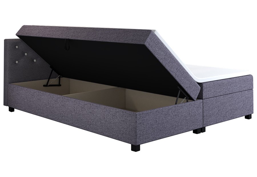 Geöffneter Bettkasten — Princess 140x200 Goldbeige – Doppelbett mit Bettkasten und Kristallen im Kopfteil