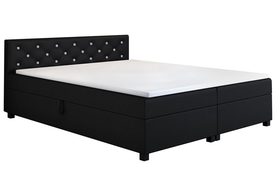 Princess 140x200 Schwarz – Doppelbett mit Bettkasten und Kristallen im Kopfteil