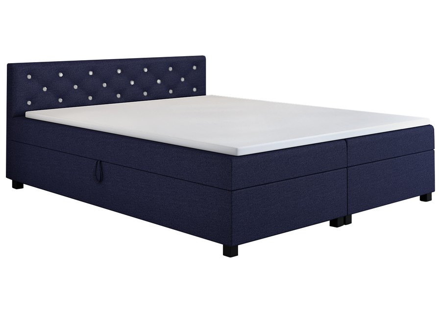 Princess 140x200 Marineblau – Doppelbett mit Bettkasten und Kristallen im Kopfteil