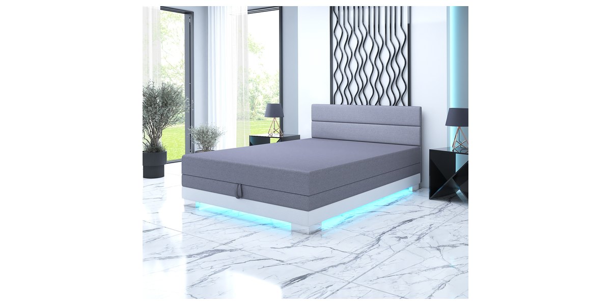 Torin 140x200 Grau im Schlafzimmer, LED-Band eingeschaltet