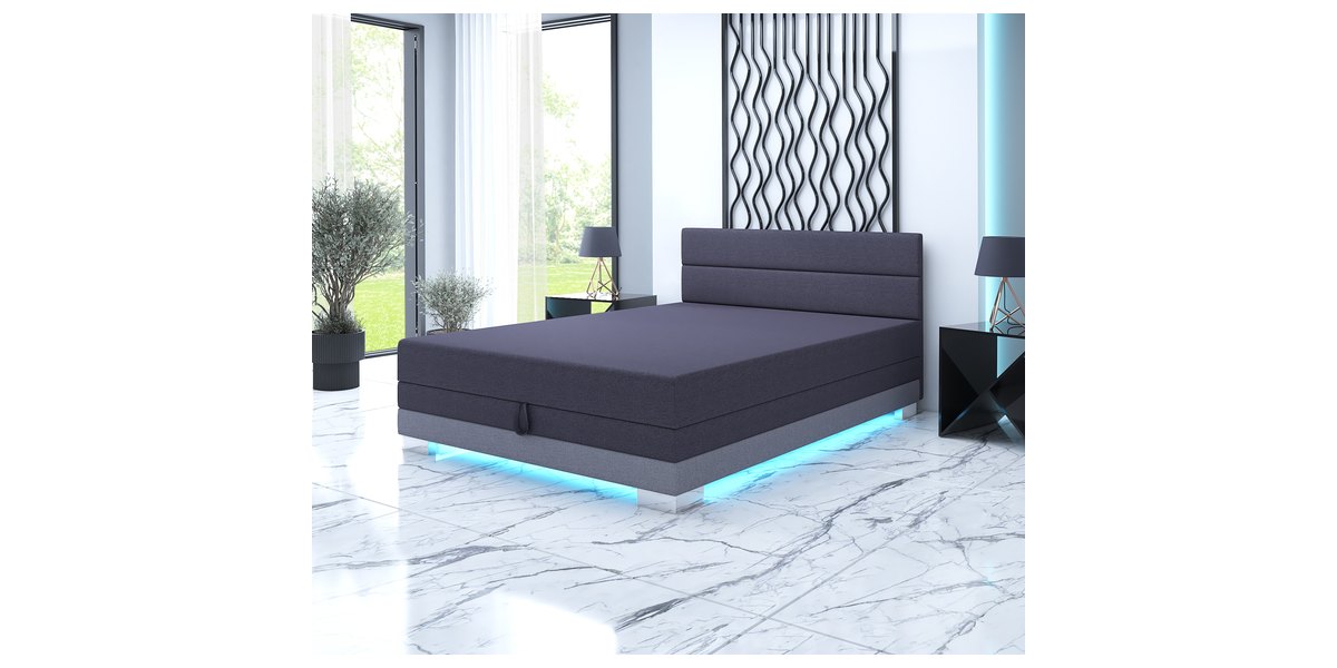 Torin 140x200 Dunkelgrau im Schlafzimmer, LED-Band eingeschaltet