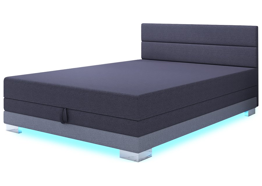 Torin 140x200 Dunkelgrau – Kontinentalbett mit LED-Band und Bettkasten