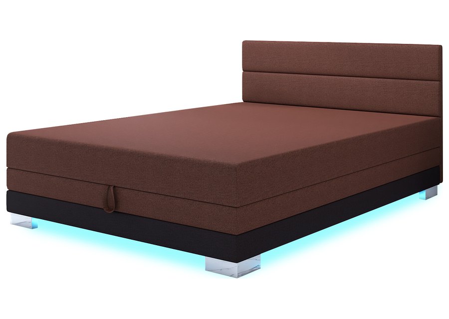 Torin 140x200 Rostbraun – Kontinentalbett mit LED-Band und Bettkasten