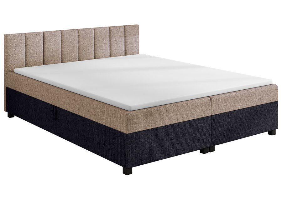 Leo 160x200 Beige-Graphit – Doppelbett mit Bettkasten und gestepptem Kopfteil