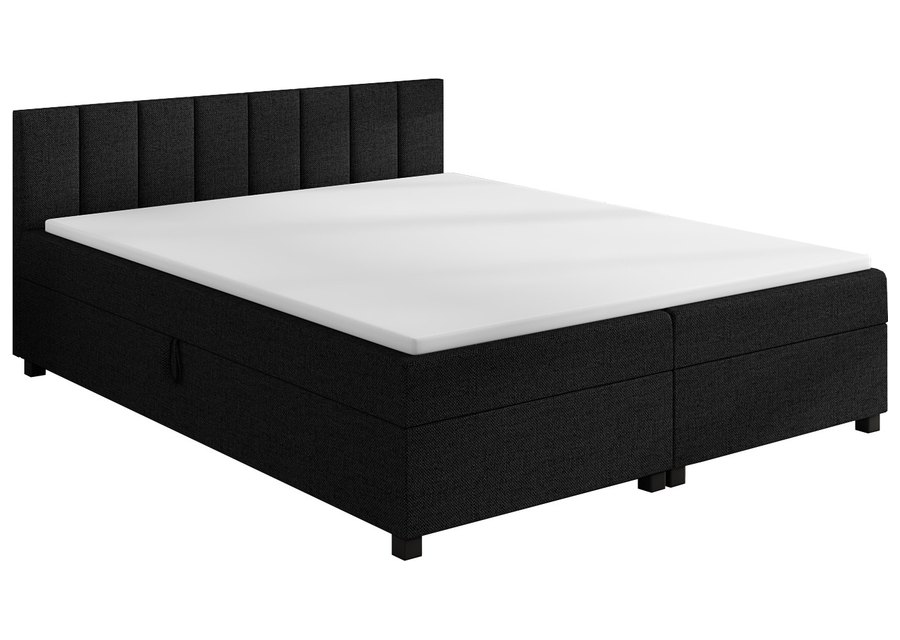 Leo 180x200 Schwarz – Doppelbett mit Bettkasten und gestepptem Kopfteil