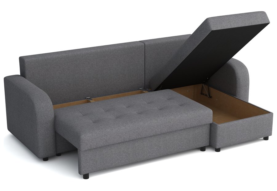 Geöffneter Bettkasten — Kelly+ – Ecksofa mit Schlaffunktion und Bettkästen