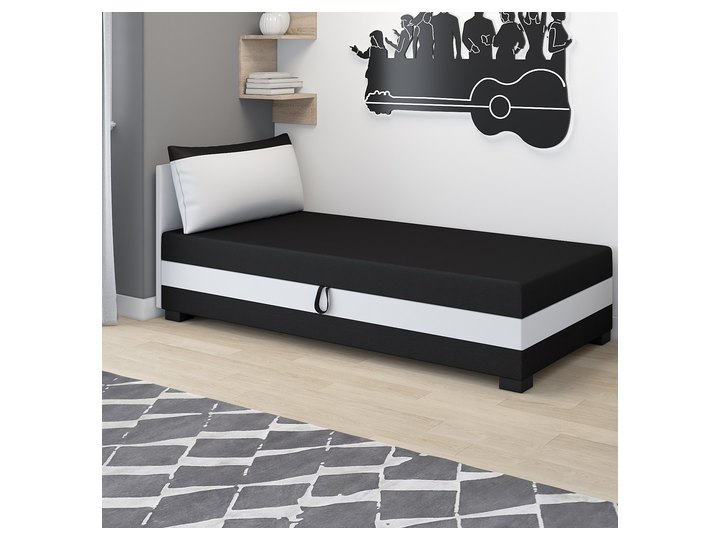 Ilia 80x200 mit Kopfteil und Kissen in Schwarz-Weiß