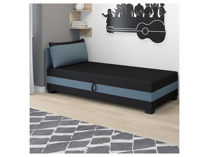 Ilia 80x200 mit Kopfteil und Kissen in Schwarz-Marine