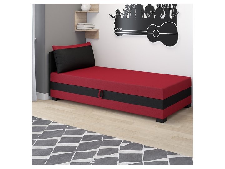 Ilia 80x200 mit Kopfteil und Kissen in Rot-Schwarz
