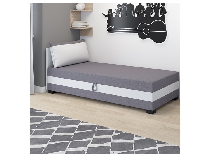 Ilia 80x200 mit Kopfteil und Kissen in Grau-Weiß