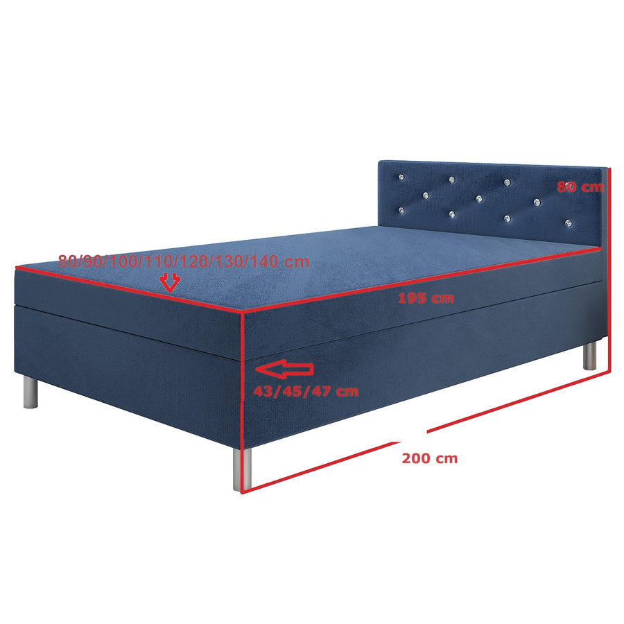 Maßzeichnung — Princess 80x200 mit Kopfteil – Schlafsofa und Bett mit Bettkasten