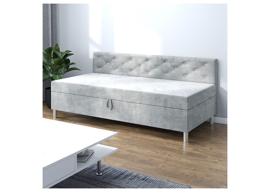 Princess 110x195 mit Seitenteil – Polsterliege mit Bettkasten und Kristallen im Seitenteil