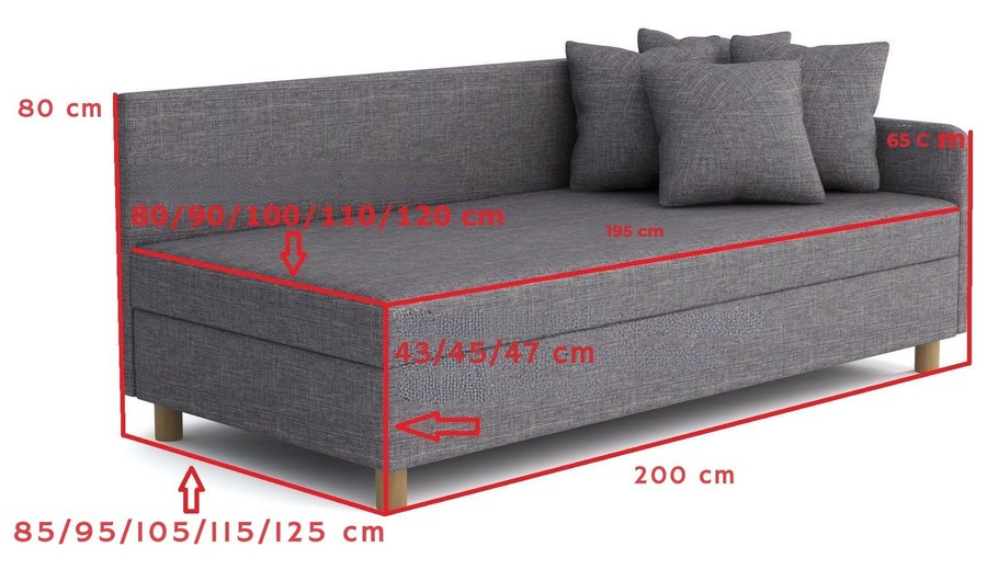 Maßzeichnung — Mia Gold 80x195 – Eckliege mit Kopf- und Seitenteil