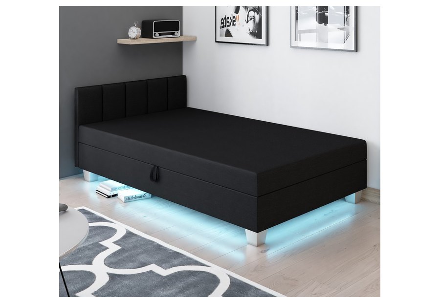 LED-Band unter dem Rahmen — Marcela LED 130/140x200 – Polsterbett mit Streifen-Kopfteil und Licht unter dem Rahmen
