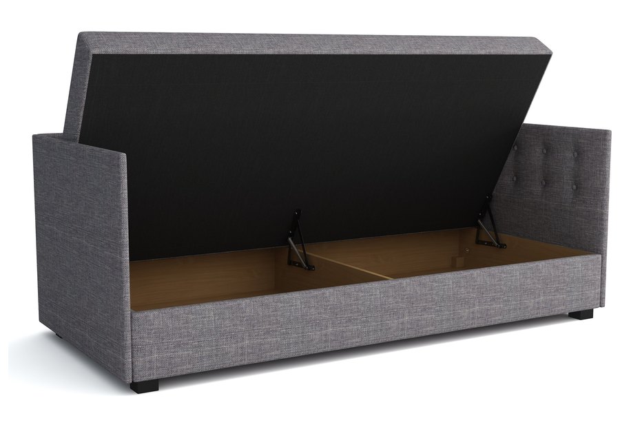 Geöffneter Bettkasten — Olaf Pro – Schlafsofa mit Rückenlehne, zwei Seitenteilen und Bettkasten