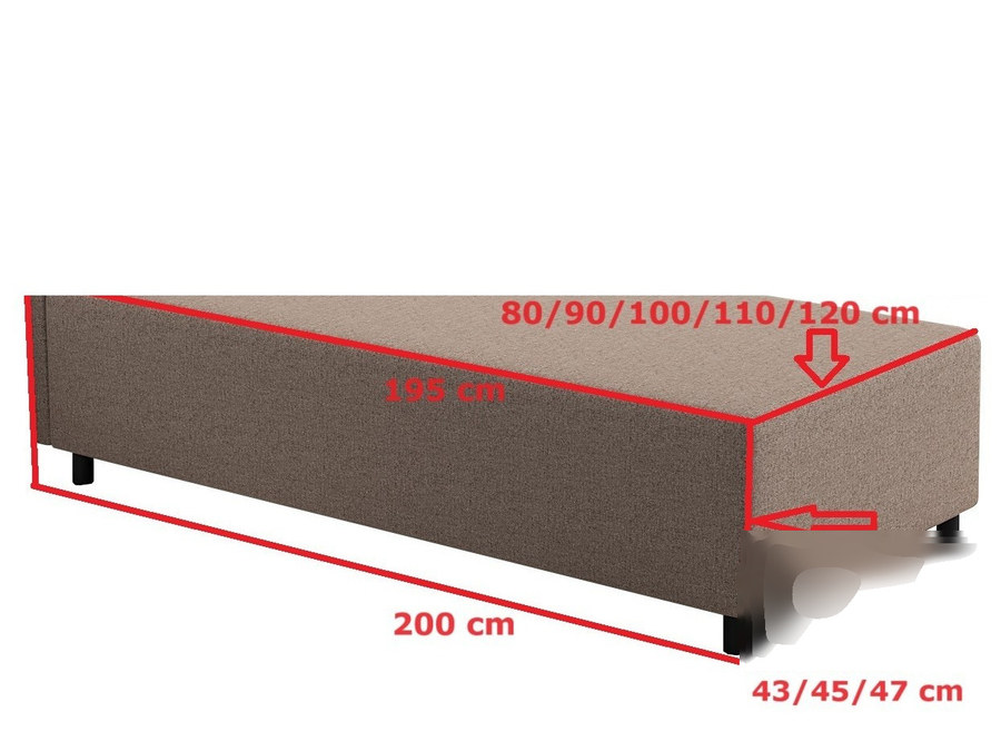Maßzeichnung — Leo 80x200 mit Kopfteil – Schlafsofa und Bett mit Bettkasten