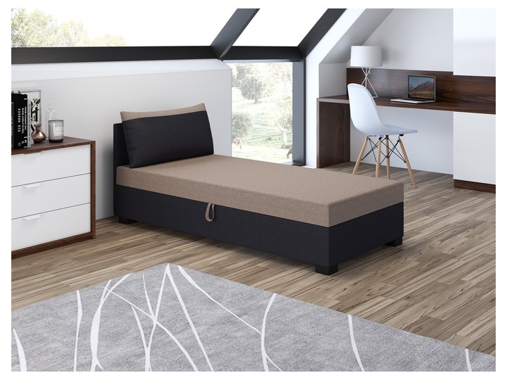 Uma mit Kopfteil in Sandbeige mit Dunkelblau