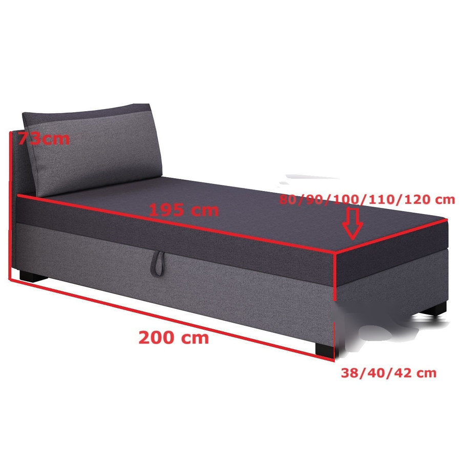 Maßzeichnung — Uma mit Kopfteil – Schlafsofa und Bett mit Bettkasten
