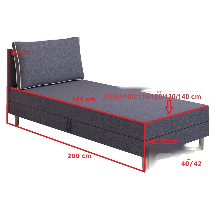 Maßzeichnung — Inge mit Kopfteil – Schlafsofa und Bett mit Bettkasten